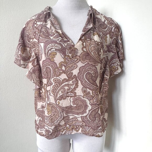 Intermix Silk Ruffle Blouse Paisley Metallic Thread Size Small - Picture 2 of 6